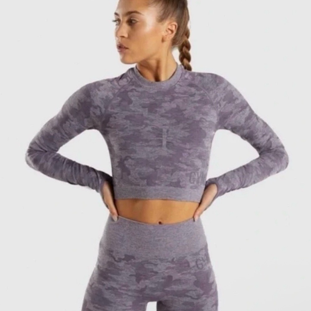 Gymshark Lavender Gray Camo Crop Top small purple activewear gym workout casual